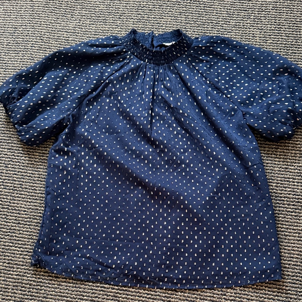 LOFT Navy Blue Blouse with Silver Accents
